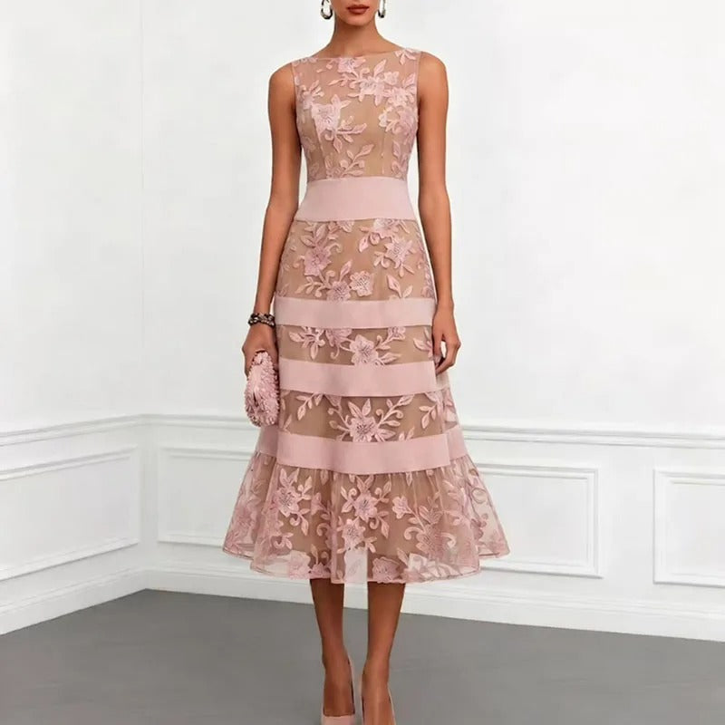 Odette | Vestido Midi de Tul Bordado Floral