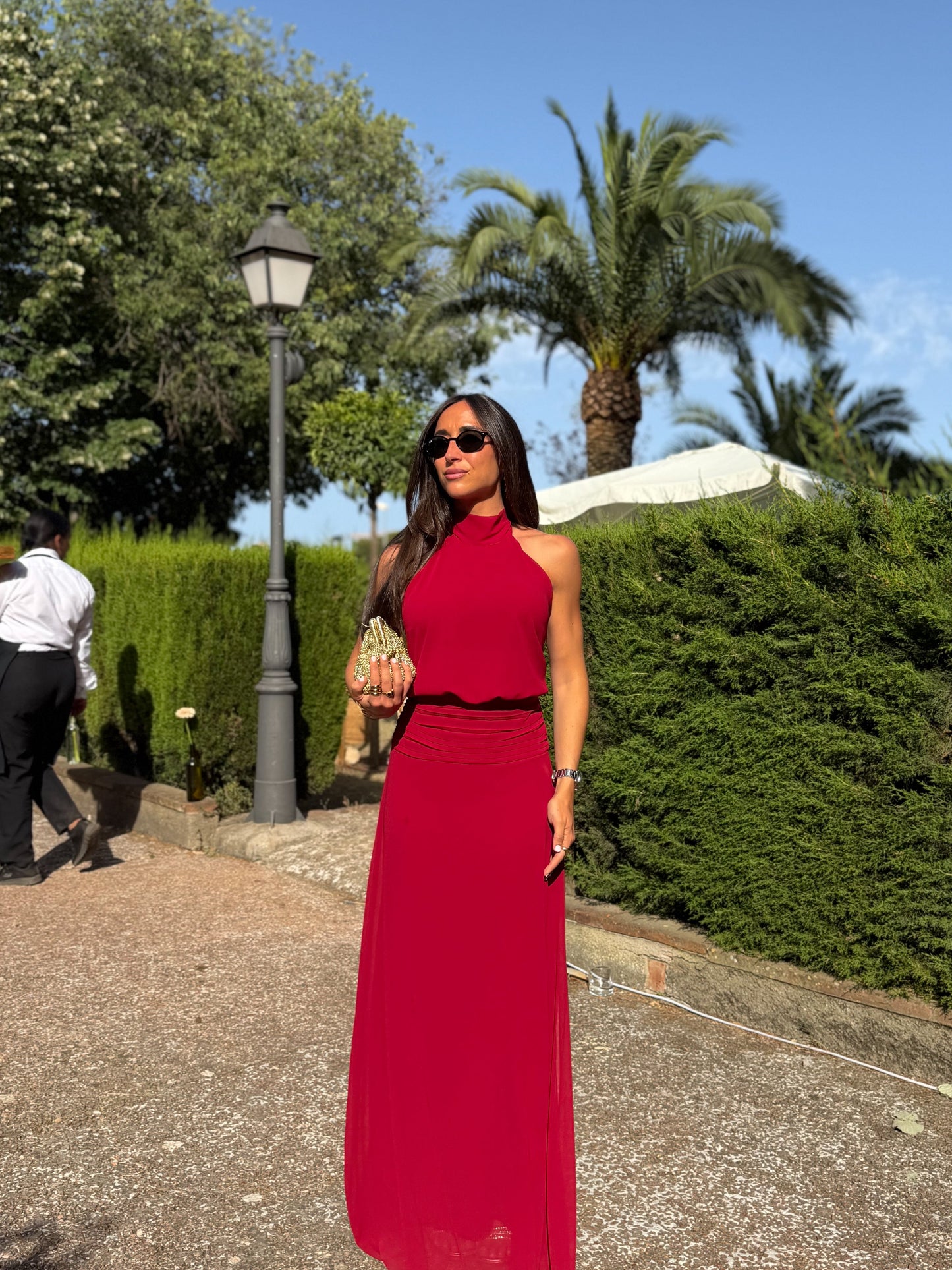 Bárbara | Vestido Halter Drapeado Burdeos