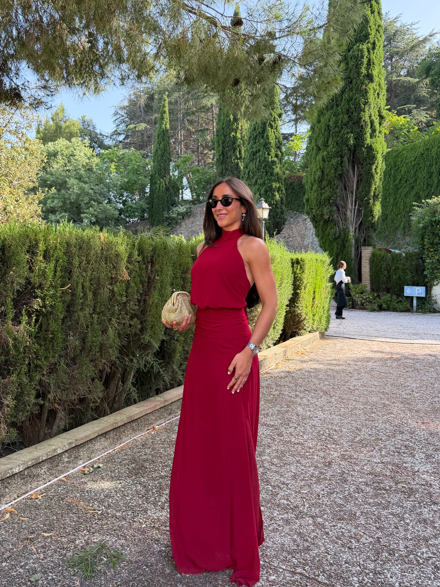 Bárbara | Vestido Halter Drapeado Burdeos