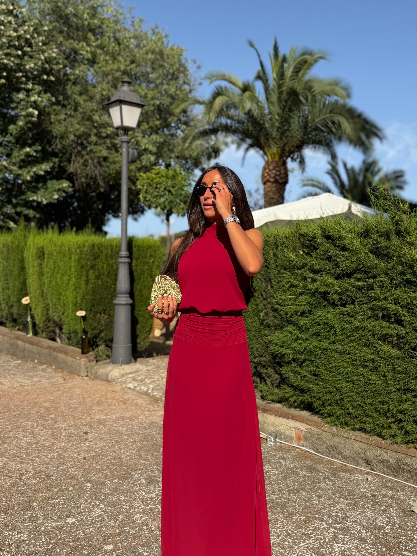 Bárbara | Vestido Halter Drapeado Burdeos