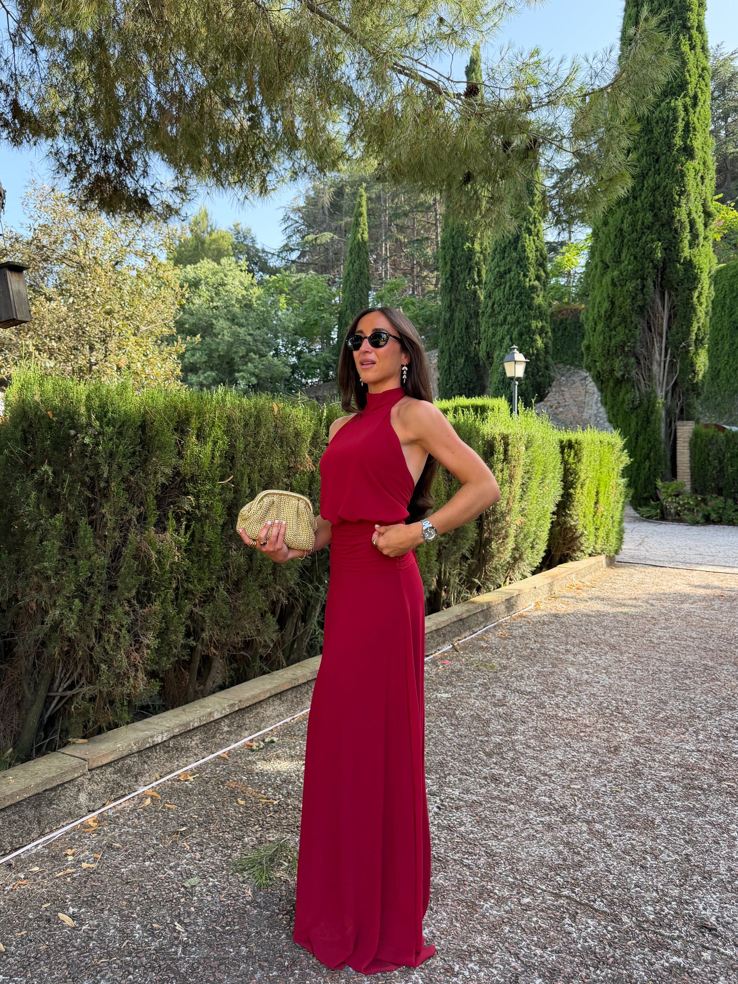 Bárbara | Vestido Halter Drapeado Burdeos