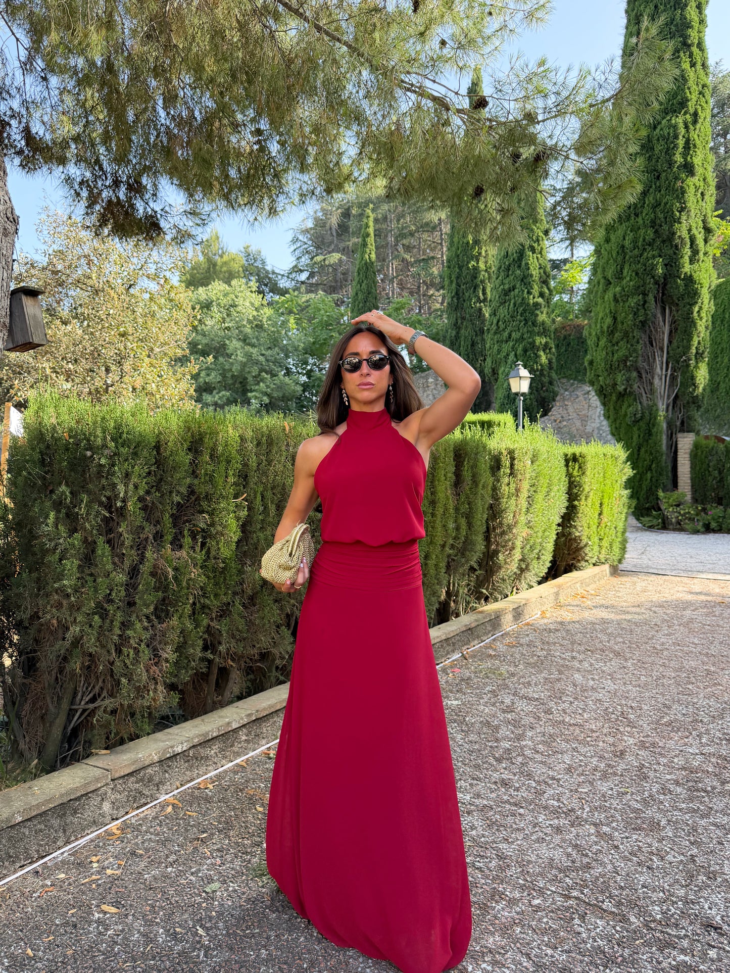 Bárbara | Vestido Halter Drapeado Burdeos