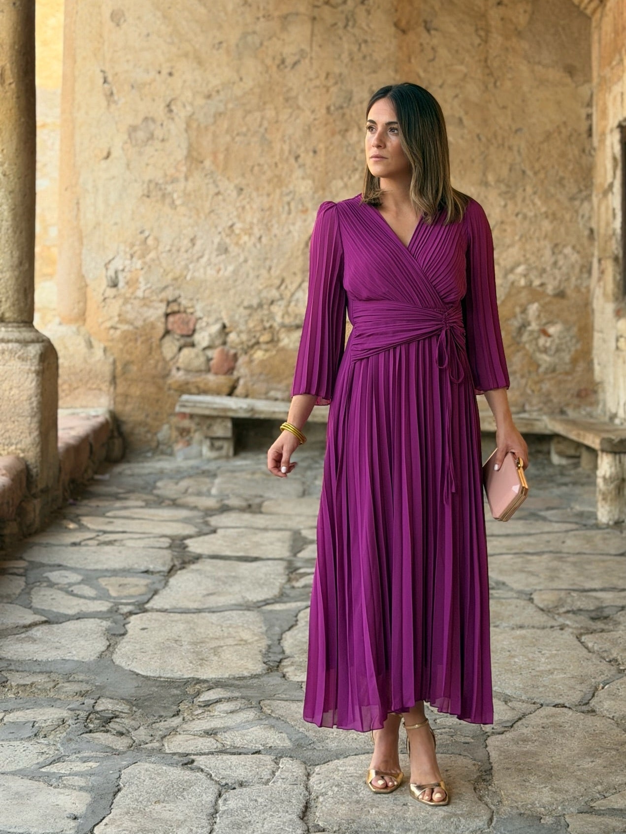 Amara - Vestido Plisado Buganvilla