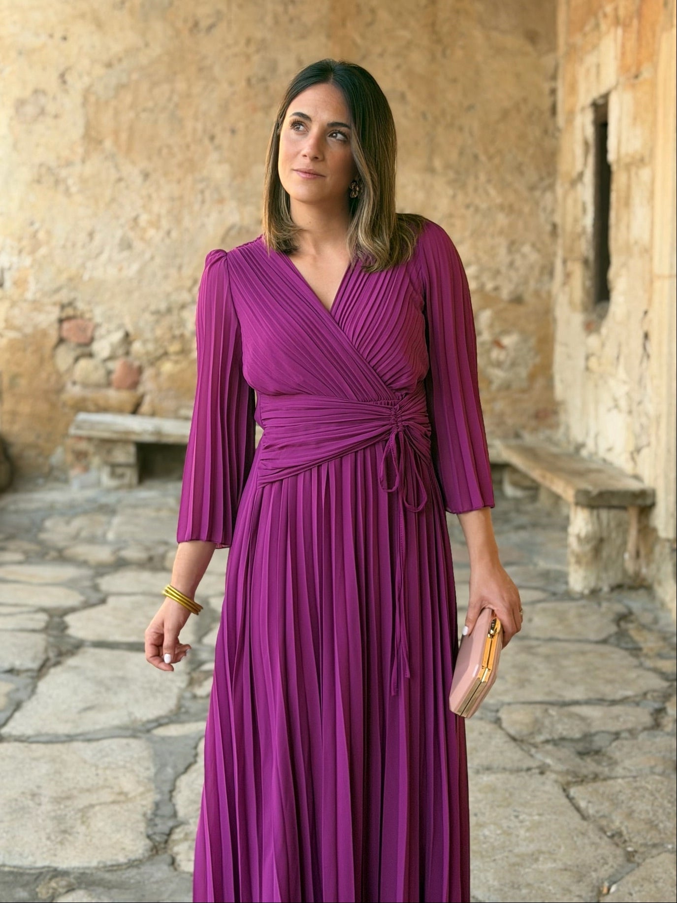Amara - Vestido Plisado Buganvilla