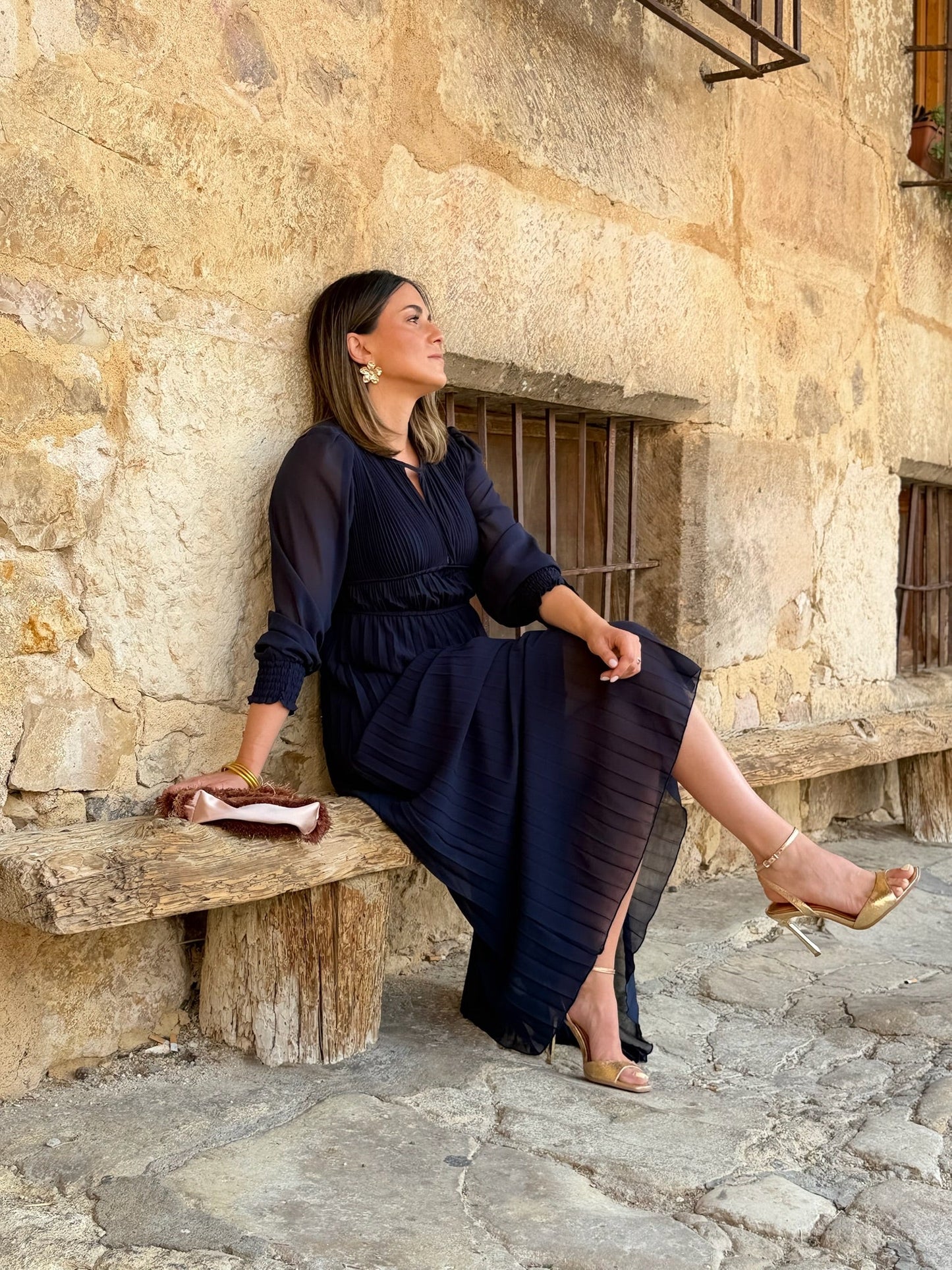 Alba | Vestido Midi Plisado Azul Marino