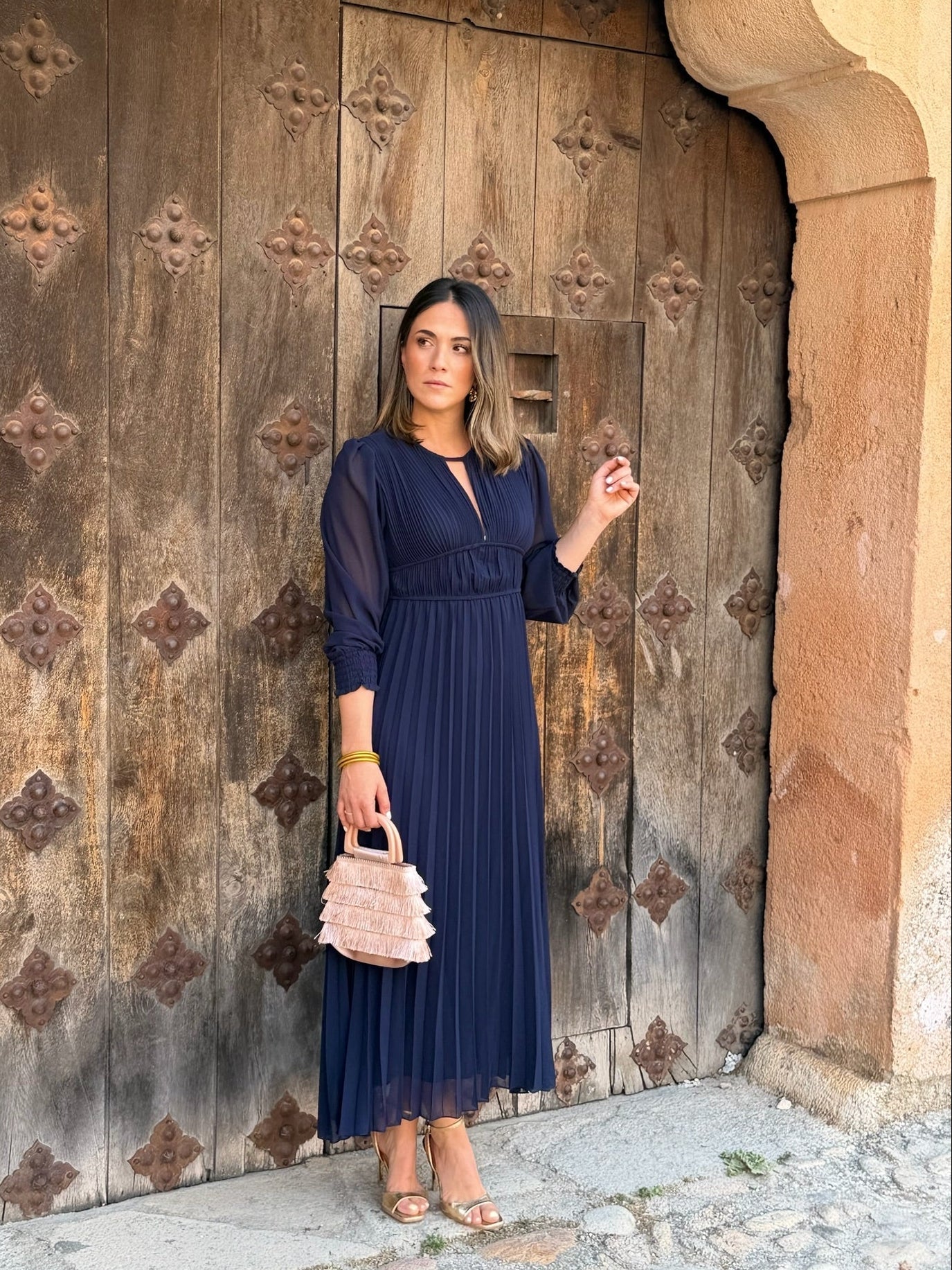 Alba | Vestido Midi Plisado Azul Marino