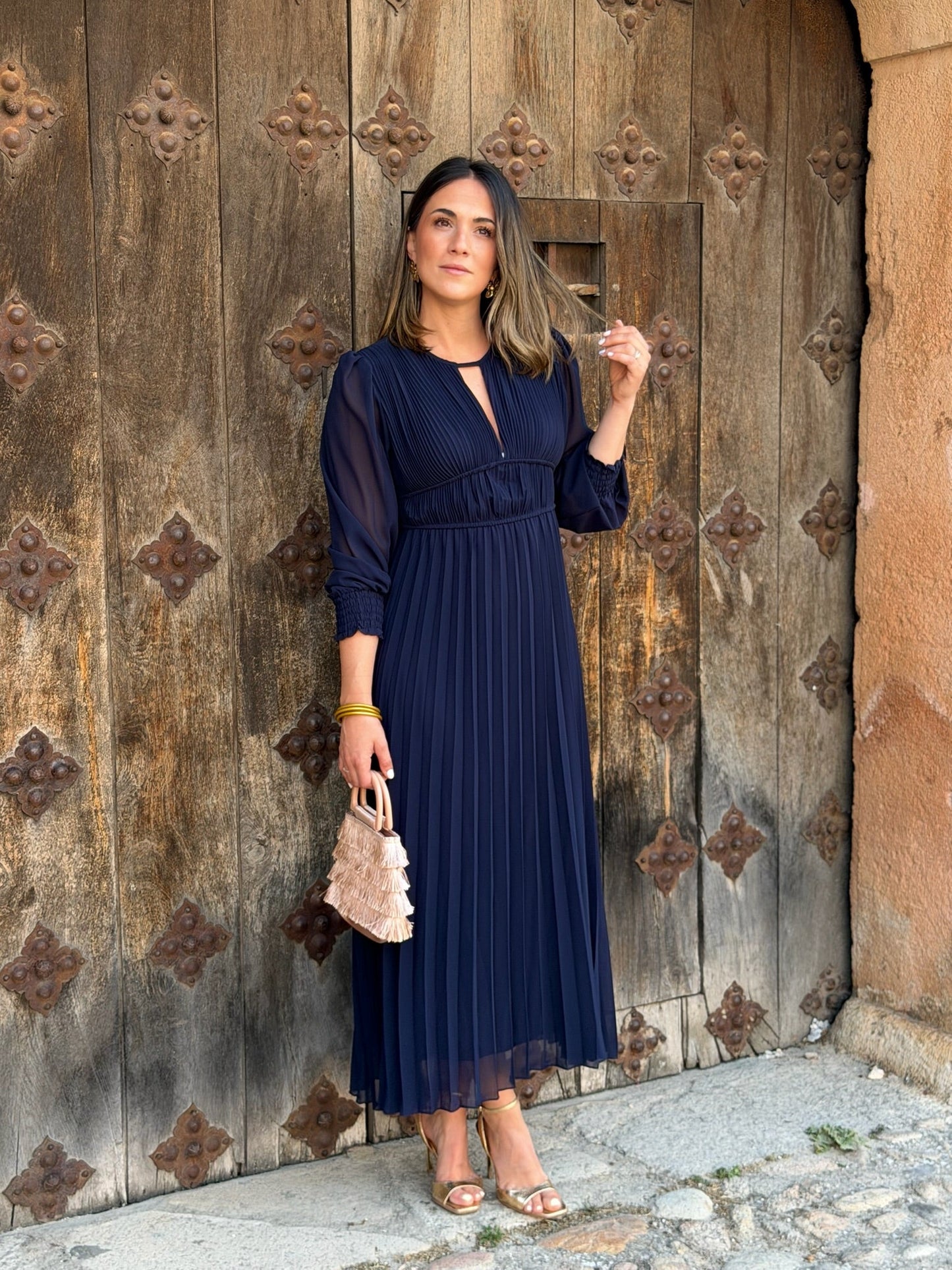 Alba | Vestido Midi Plisado Azul Marino