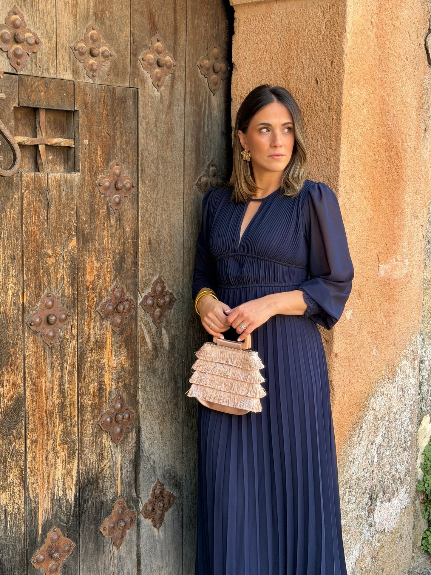 Alba | Vestido Midi Plisado Azul Marino