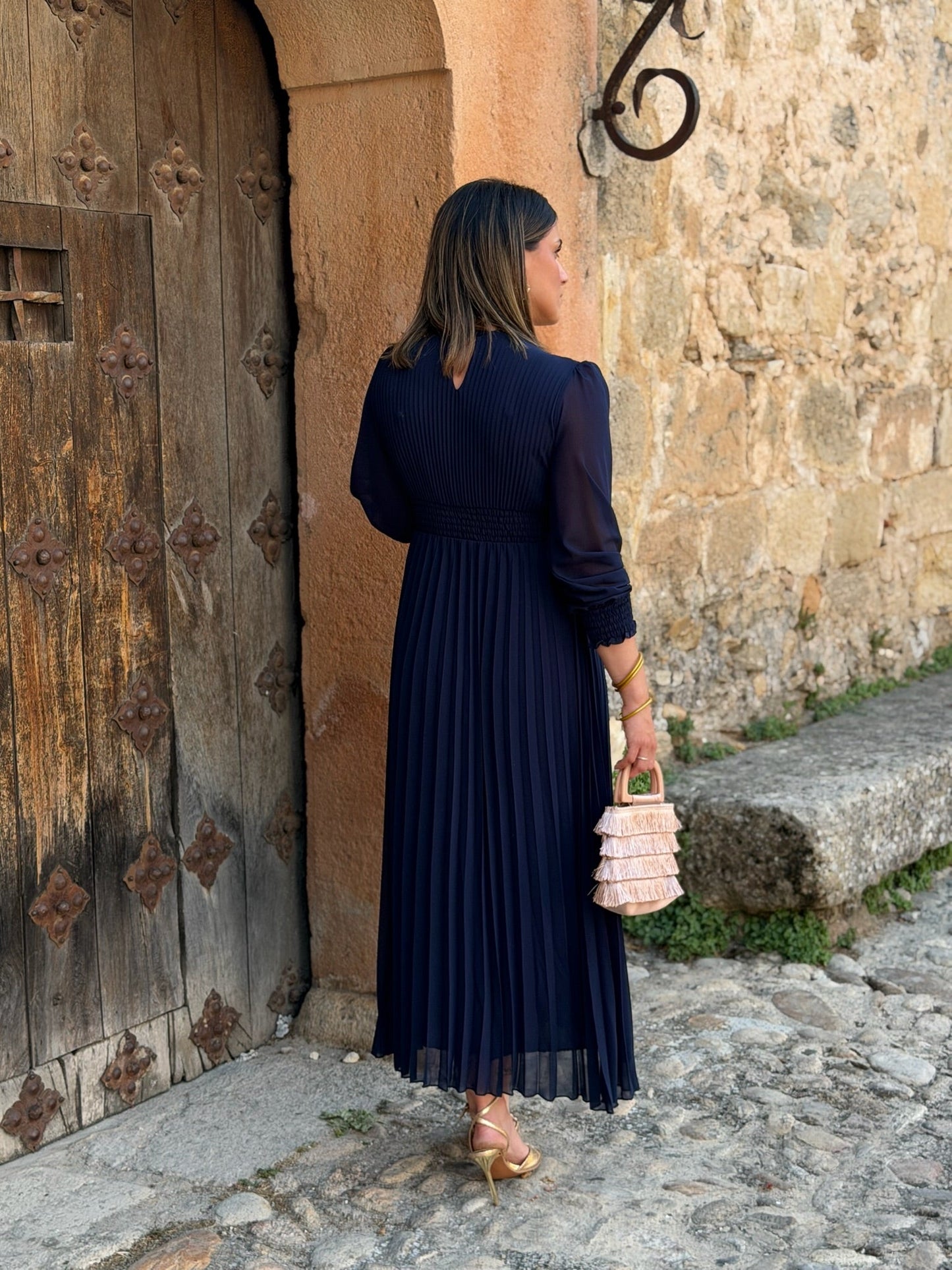 Alba | Vestido Midi Plisado Azul Marino
