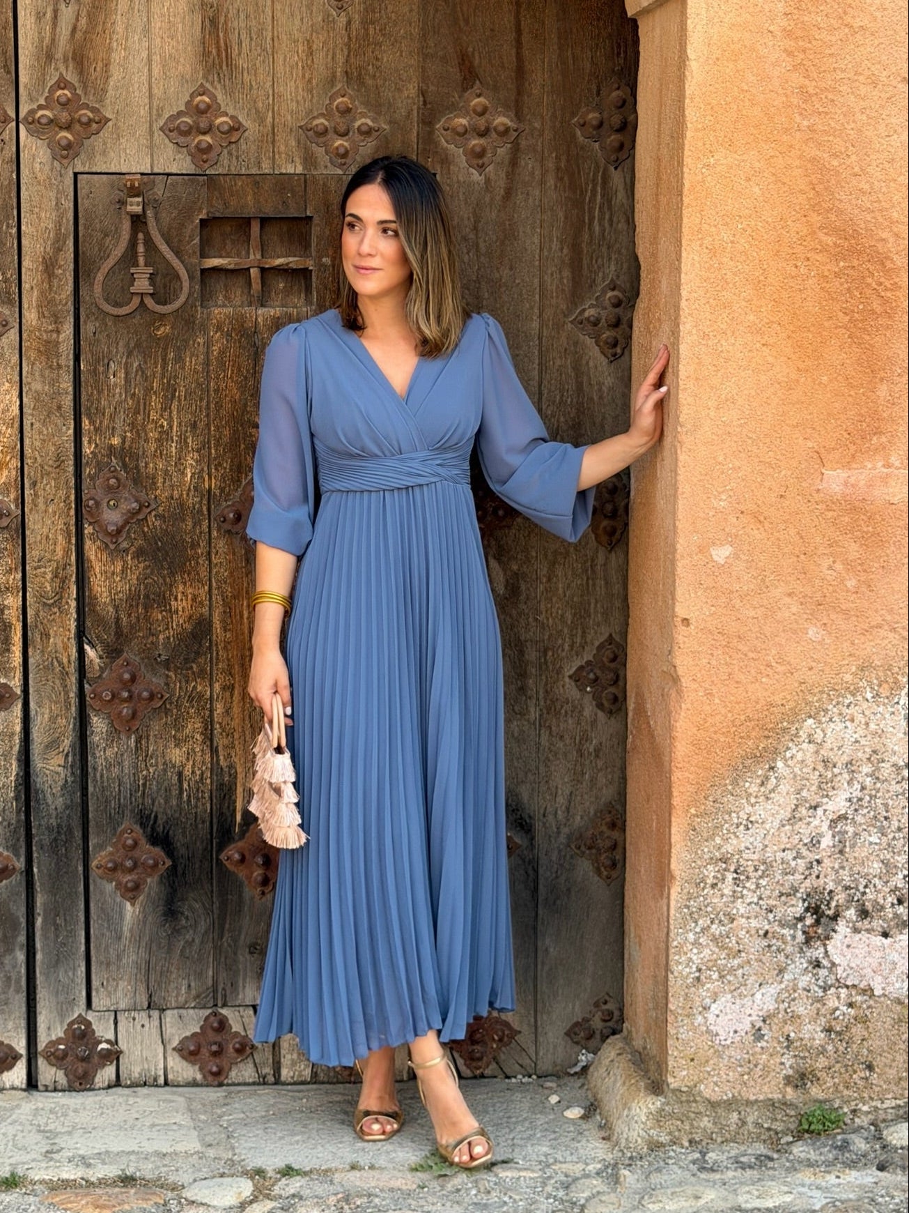 Luciana - Vestido Plisado Azul