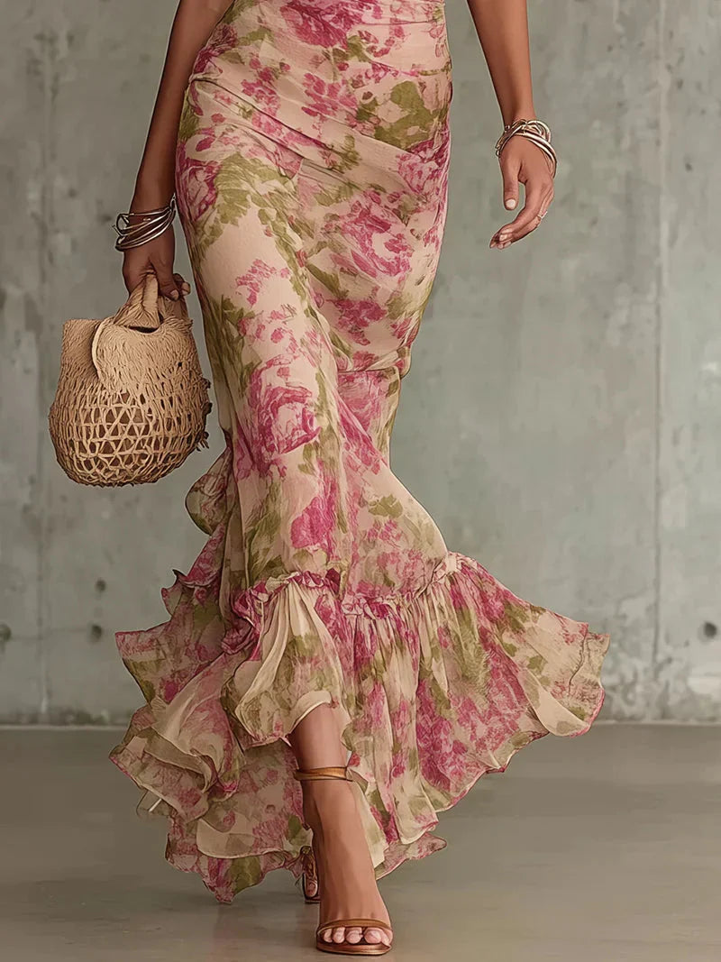 Renata | Vestido Maxi Floral Rosa
