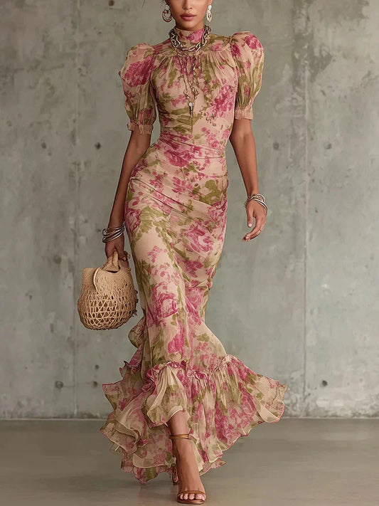 Renata | Vestido Maxi Floral Rosa