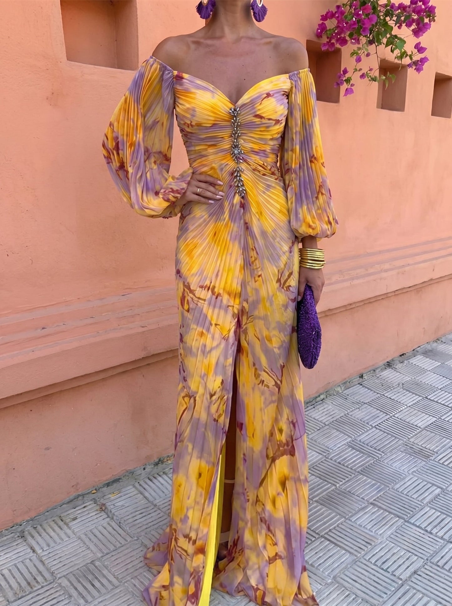 Lucía | Vestido Largo Floral con Escote Pronunciado
