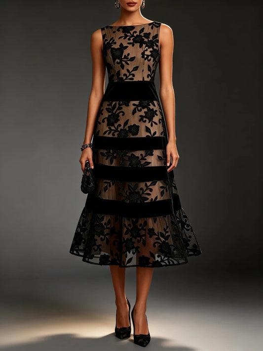 Odette | Vestido Midi de Tul Bordado Floral
