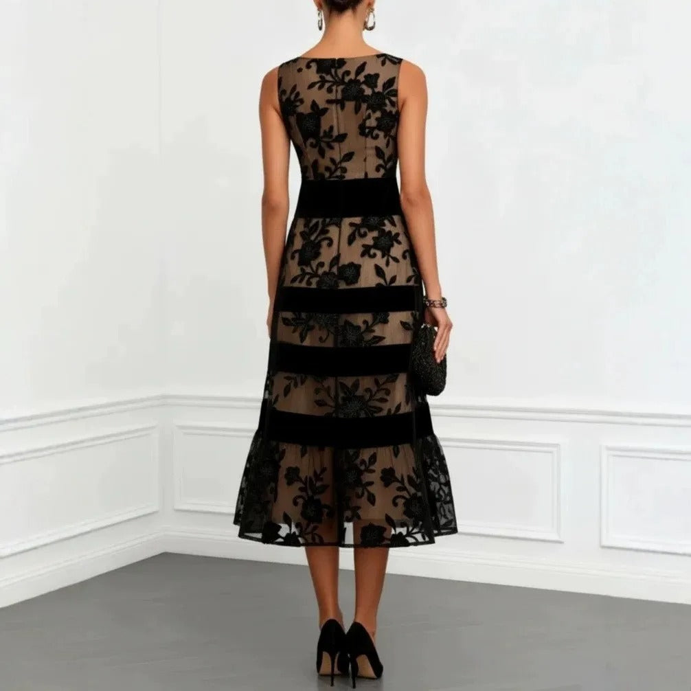 Odette | Vestido Midi de Tul Bordado Floral