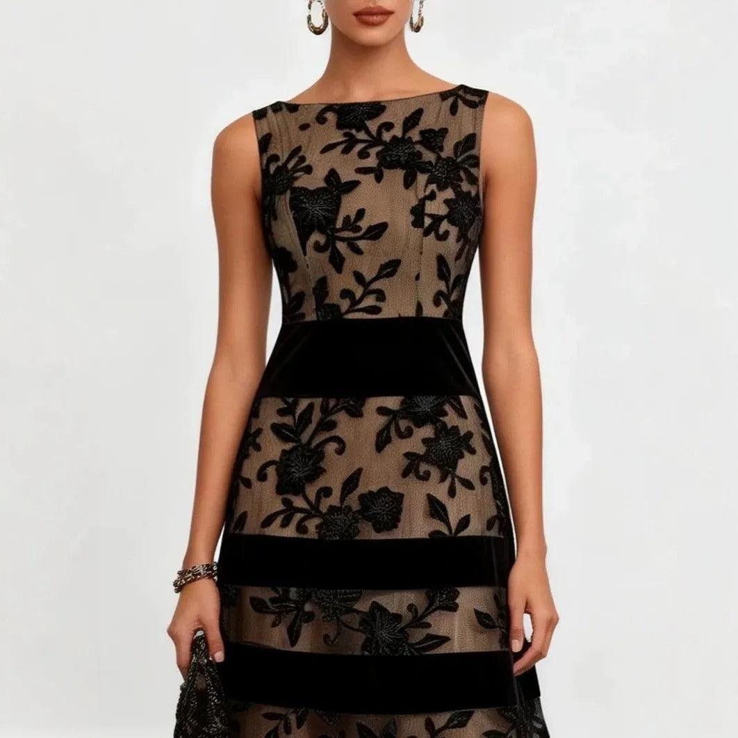Odette | Vestido Midi de Tul Bordado Floral