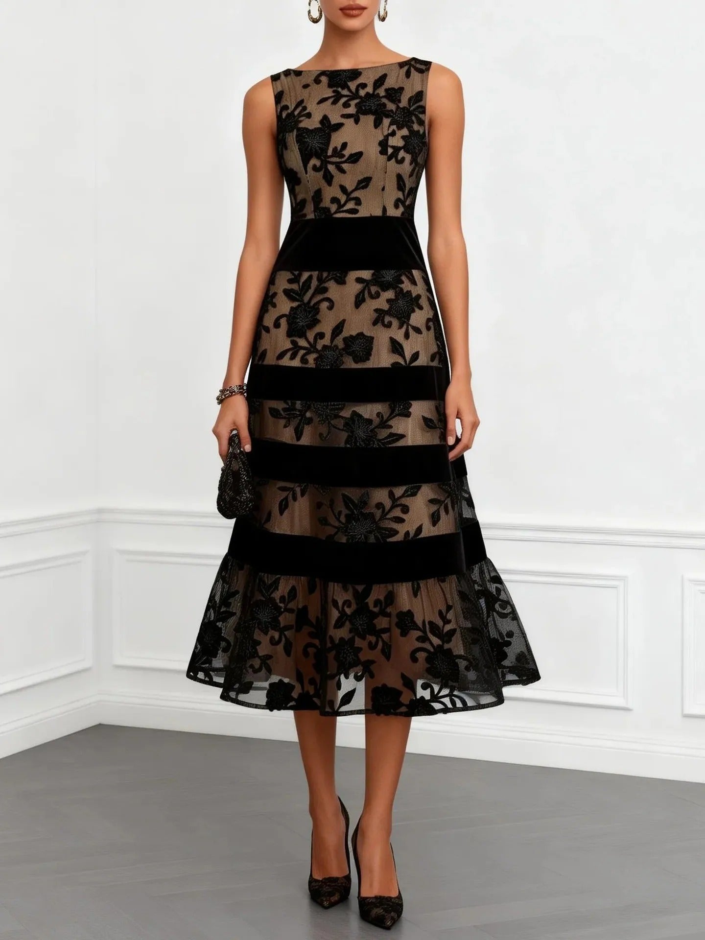 Odette | Vestido Midi de Tul Bordado Floral